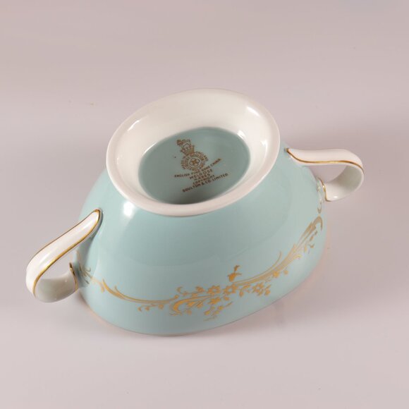Royal Doulton Melrose Sugar Bowl With Lid Gold Flowers & Scrolls Turquoise H4955 - Picture 6 of 6